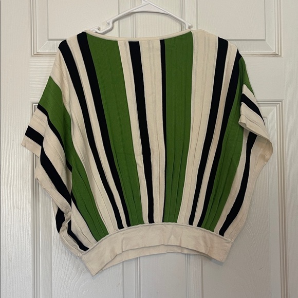 Weekend Max Mara Spiga Short Sleeve Bold Striped Sweater - Green, Black, Cream - Picture 8 of 8